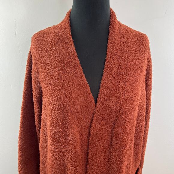 Max Studio Brown Teddy Cardigan Sweater Shawl Collar Open Front Size Medium NEW - Picture 3 of 12